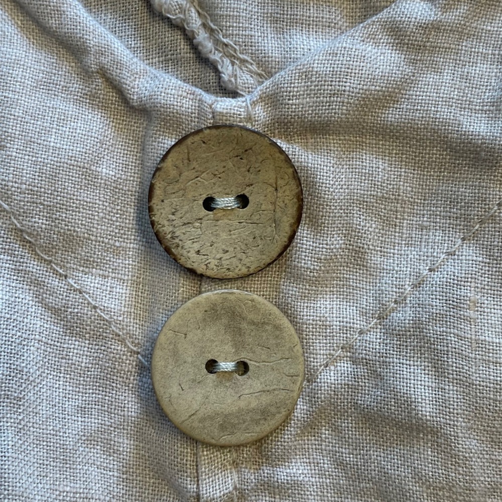 Made in Italy Linen Lagenlook Midi Dress Beige V-Neck Handkerchief Hem S/M - Picture 4 of 8